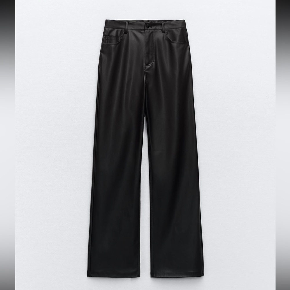Women’s Zara Black Faux Leather Straight-Leg Pants